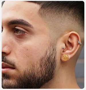 Boucles d'Oreilles Homme Compas Boussole Rose des Vents or