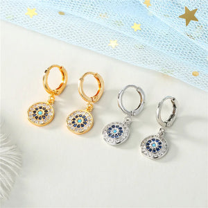 Boucles D'Oreilles Mauvais Oeil Bleu Strass Rondes