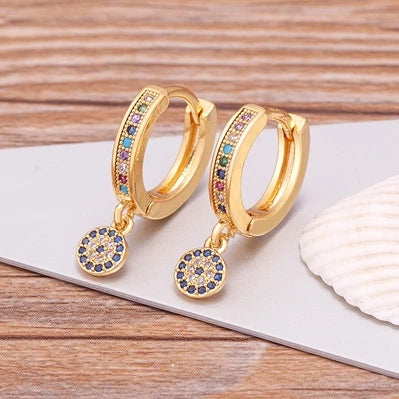Boucles D'Oreilles Mauvais Oeil Bleu Zircon Style Bohème Rondes