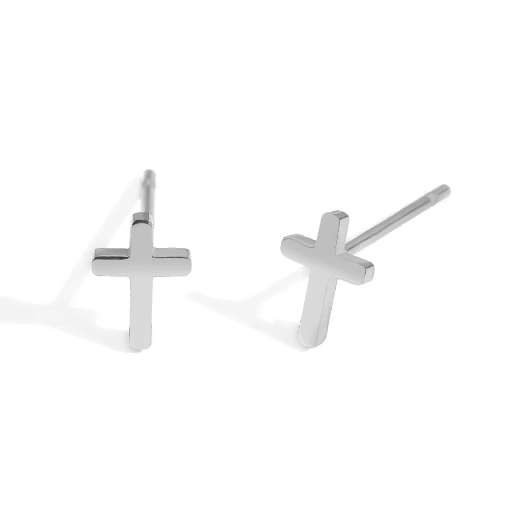 Mini kruis oorbellen zilver