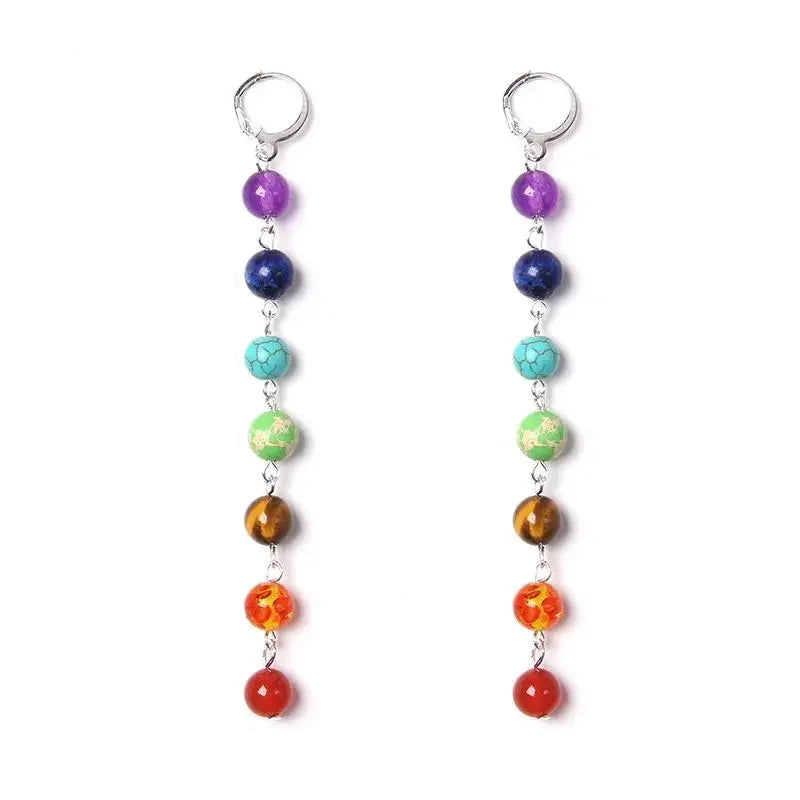 Boucles d'Oreilles Pendantes 7 Chakras Femme argent