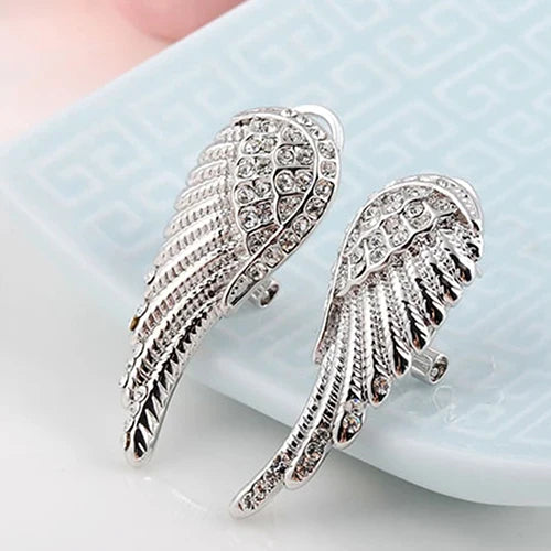 Hangende oorbellen met engelenvleugels en strass in zilver