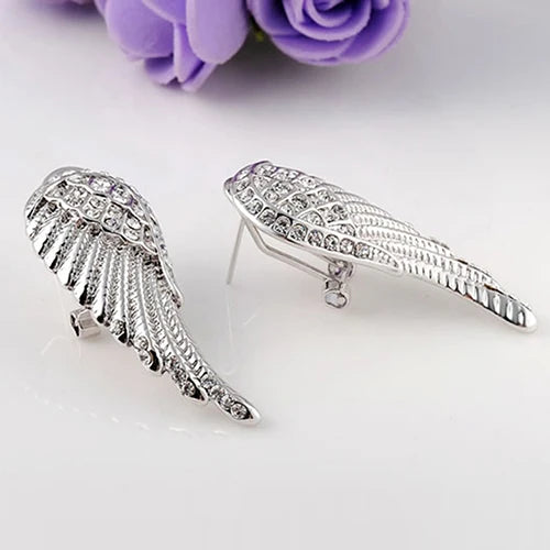 Hangende oorbellen met engelenvleugels en strass in zilver