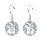 Boucles d'Oreilles Pendantes Arbre de Vie Zircons