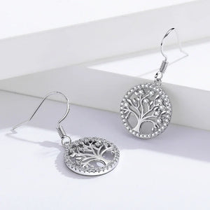 Boucles d'Oreilles Pendantes Arbre de Vie Zircons