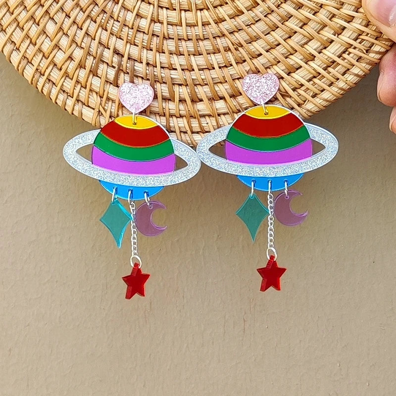 Regenboogplaneet-oorbellen met hangers