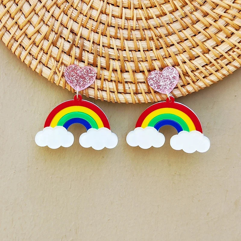 Regenboogwolken-oorbellen met hangers