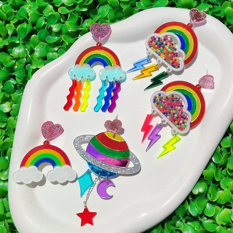 Regenboogdonder-oorbellen met hangers