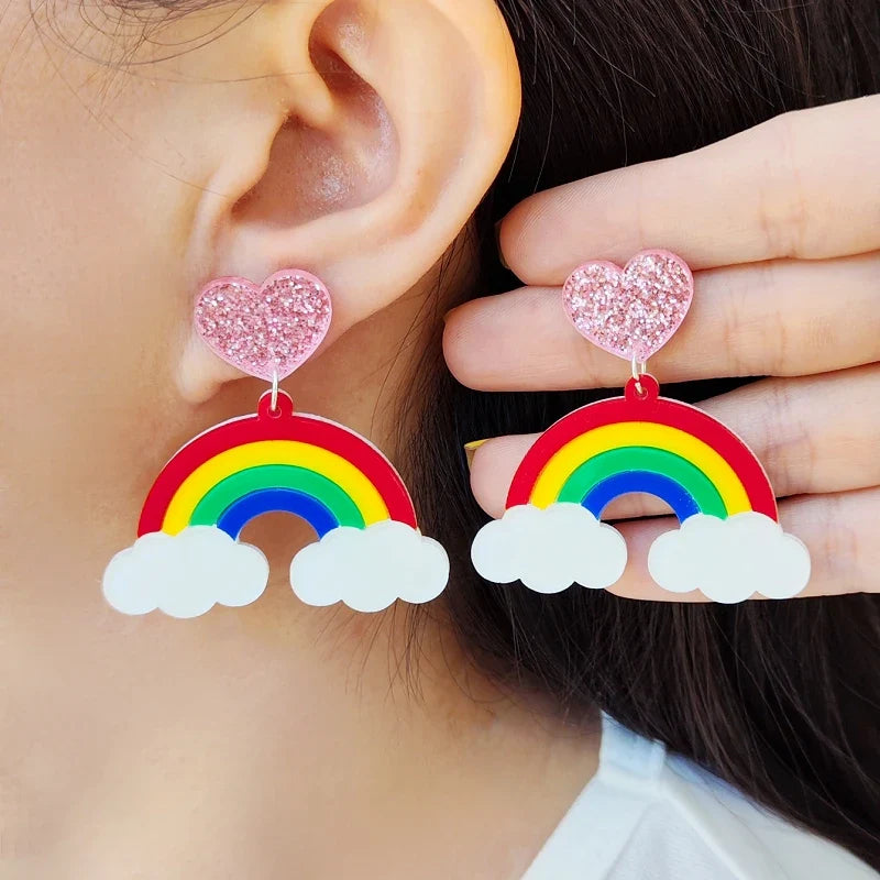 Regenboogwolken-oorbellen met hangers