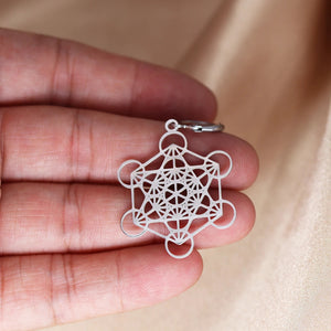 Boucles d'Oreilles Pendantes Argentées Cube de Métatron