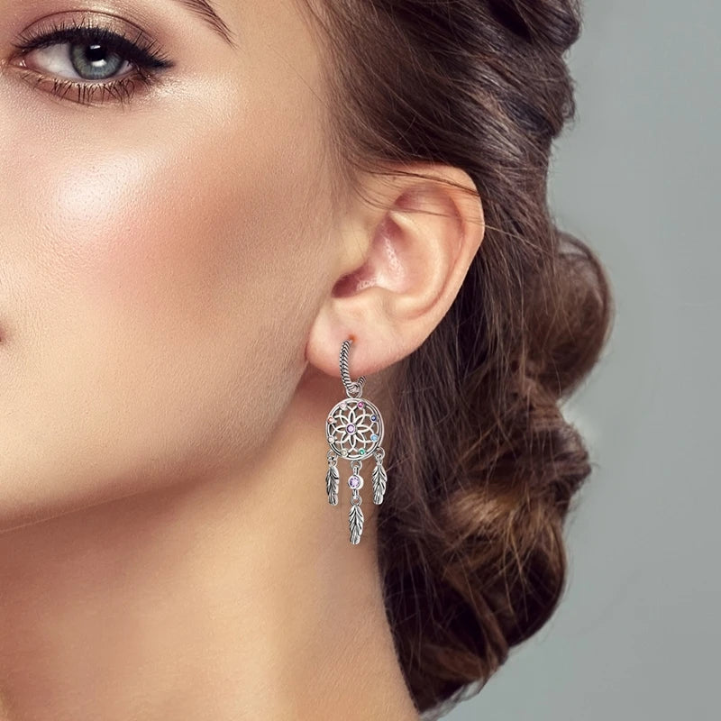 Boucles d'Oreilles Pendantes Attrape-Rêve avec Zircon