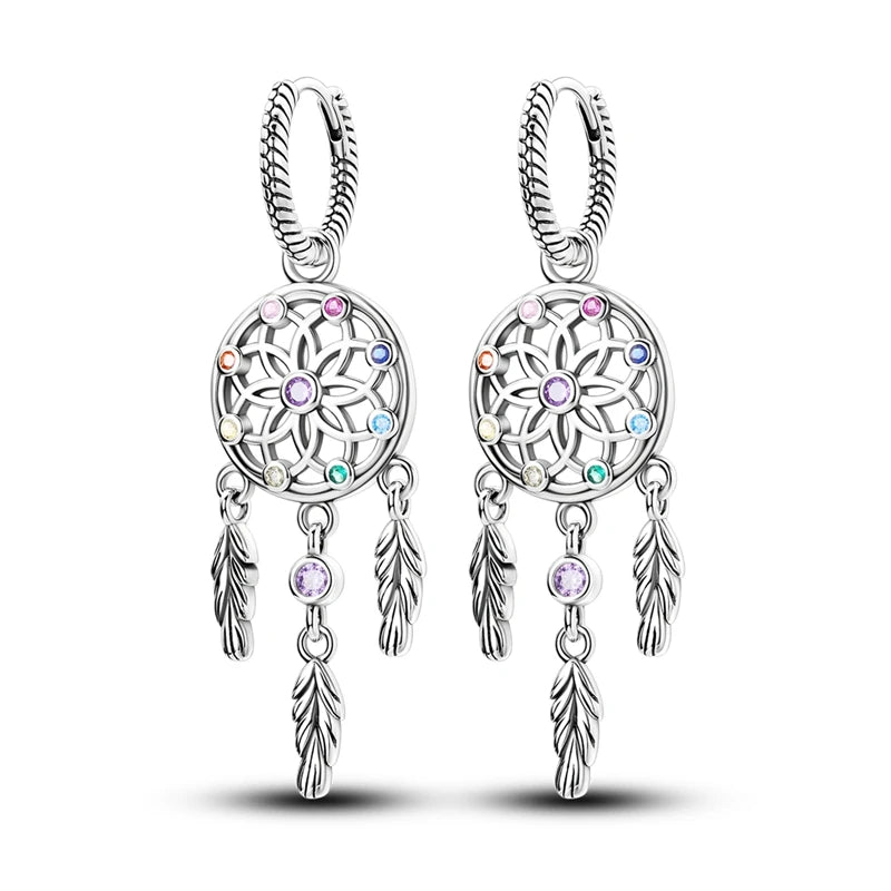 Boucles d'Oreilles Pendantes Attrape-Rêve avec Zircon
