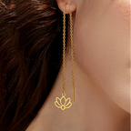 Boucles d'Oreilles Pendantes avec Fine Fleur de Lotus or