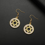 Oorbellen met hanger met de <span data-glossary-id="star-of-david">Davidster</span> en symbolische joodse strass in goud