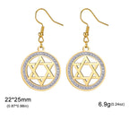 Oorbellen met hanger met de <span data-glossary-id="star-of-david">Davidster</span> en symbolische joodse strass in goud