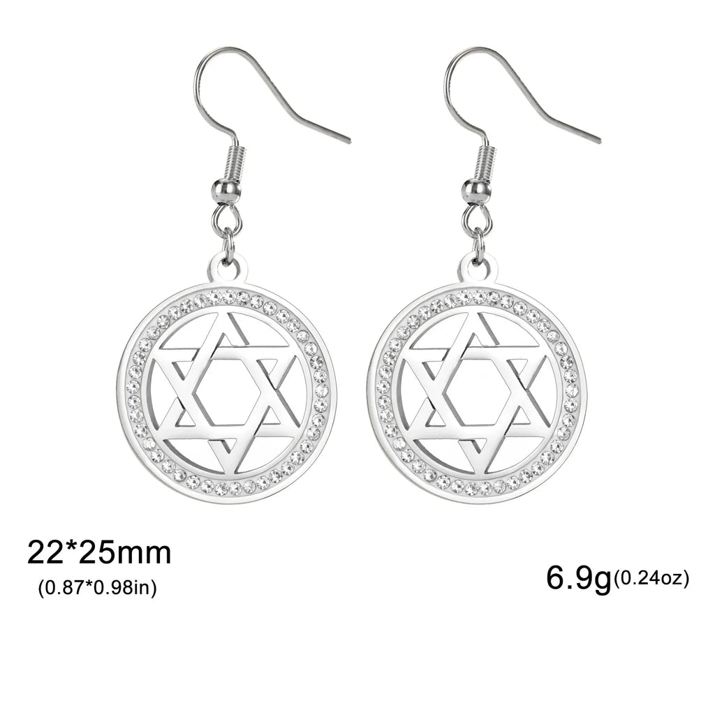 Oorbellen met hanger met de <span data-glossary-id="star-of-david">Davidster</span> en symbolische joodse strass in zilver