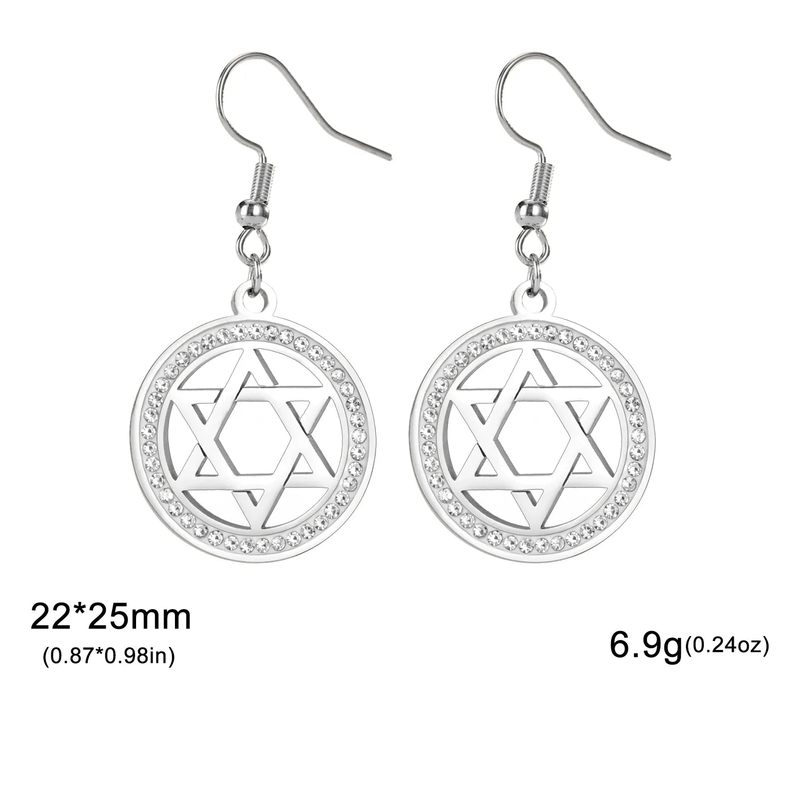 Oorbellen met hanger met de <span data-glossary-id="star-of-david">Davidster</span> en symbolische joodse strass in zilver