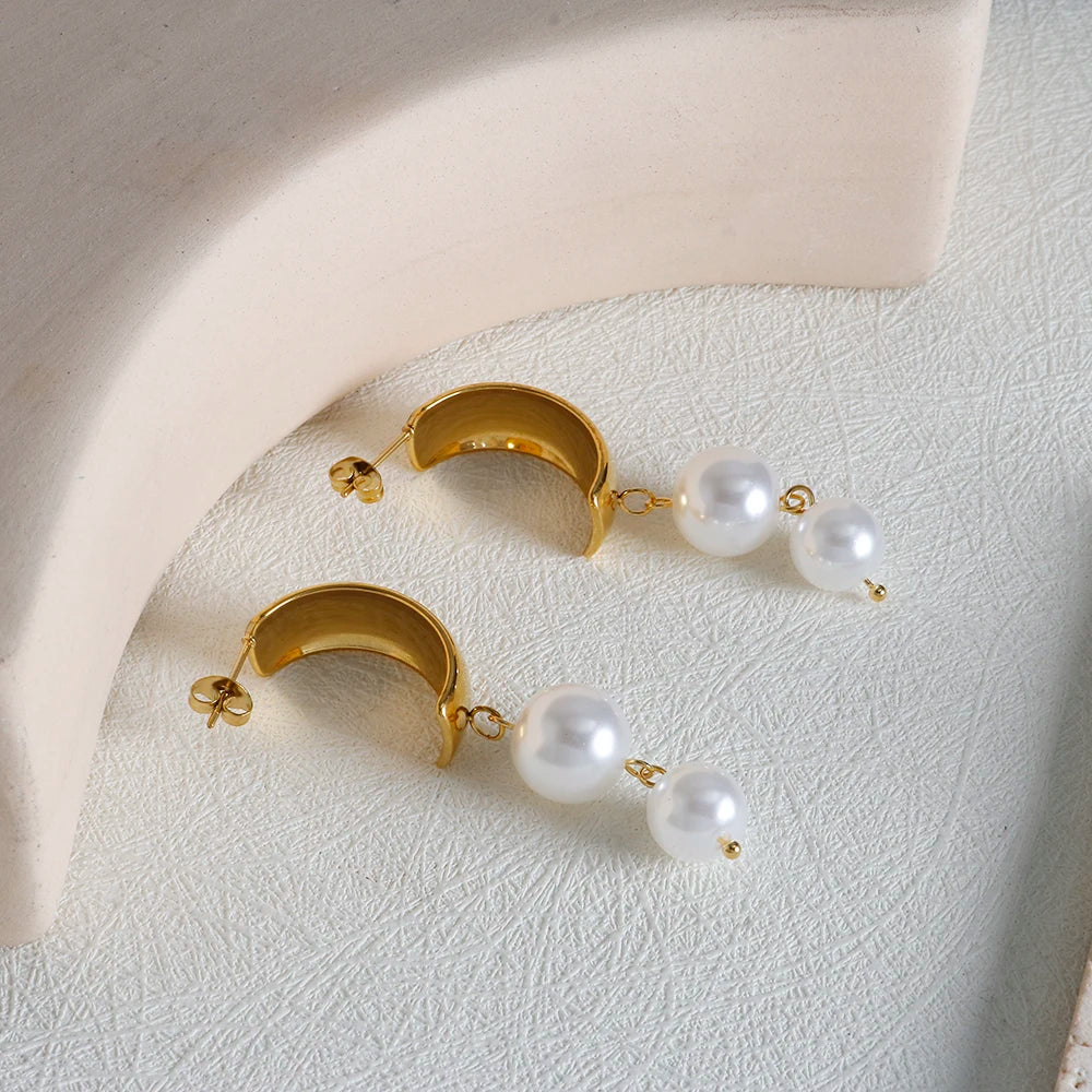 Boucles d'Oreilles Pendantes avec Perles or