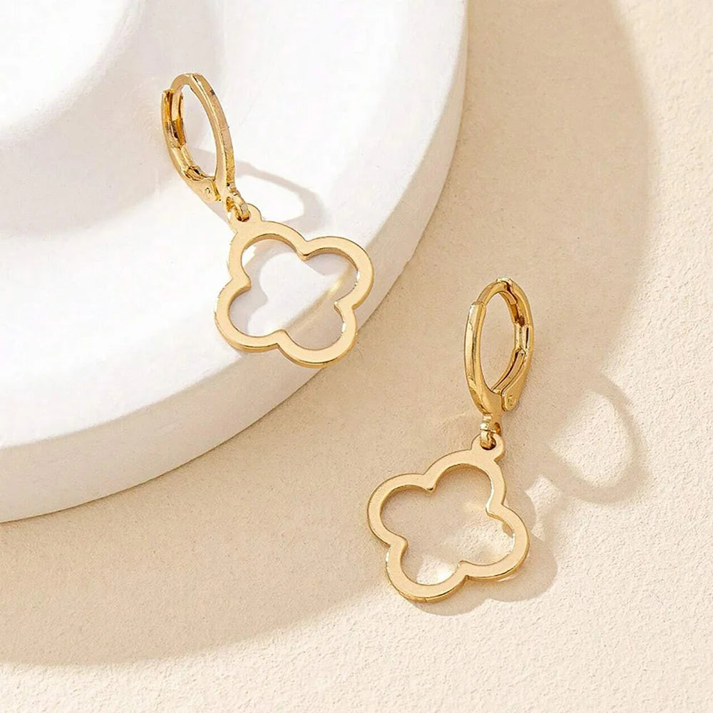 Boucles d'Oreilles Pendantes avec Trèfle à 4 Feuilles or