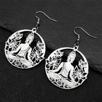 Boucles d'Oreilles Pendantes Bouddha et Fleur de Lotus argent