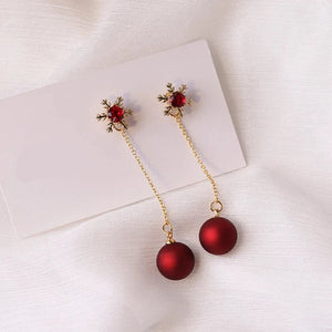 Boucles d'Oreilles Pendantes Boules de Noël Rouges