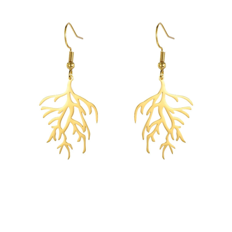Boucles d'Oreilles Pendantes en Branches Corail or