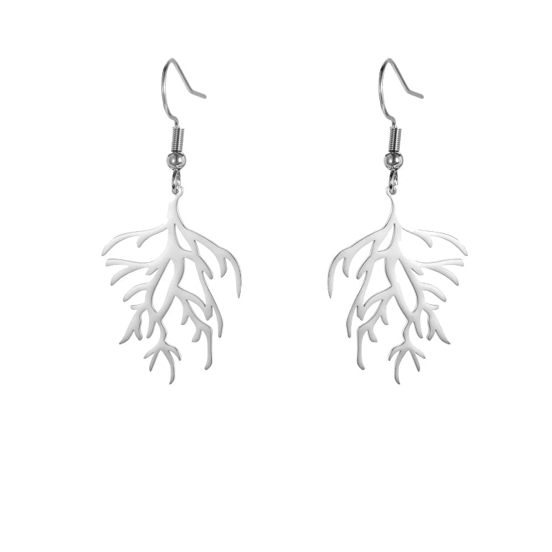 Boucles d'Oreilles Pendantes en Branches Corail argent