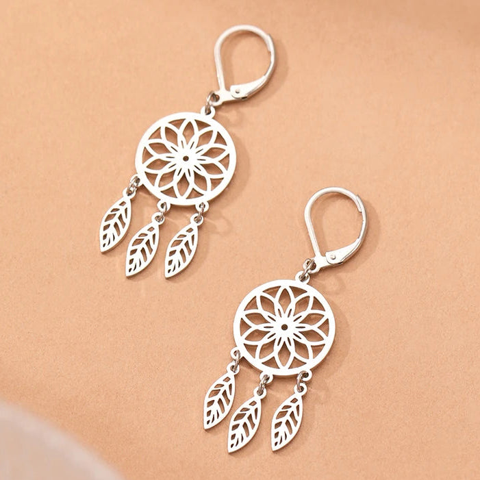 Boucles d'Oreilles Pendantes Capteur de Rêves argent