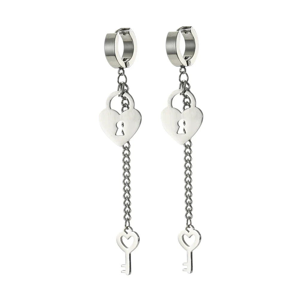 Oorbellen met hangers sleutel en slot zilver