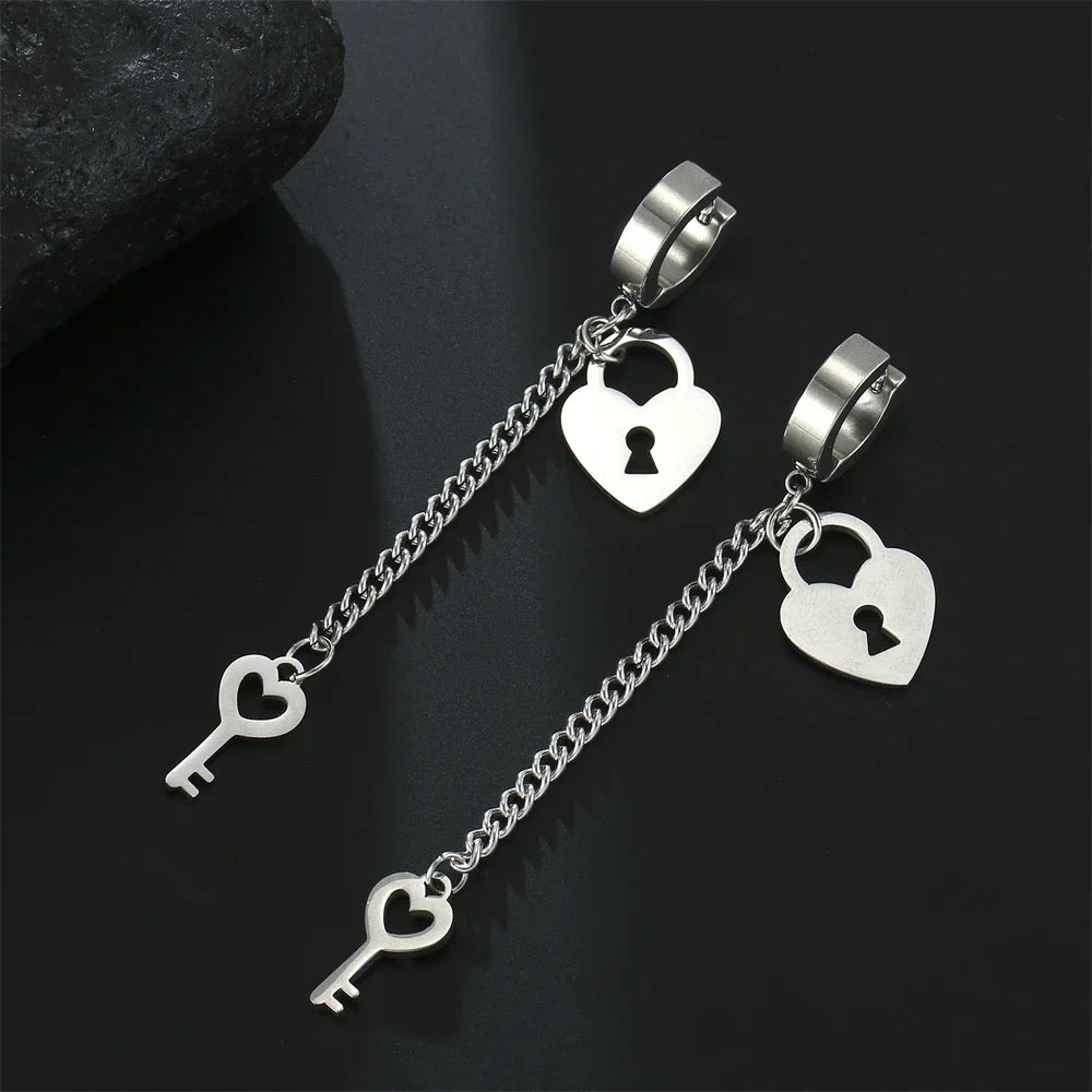 Oorbellen met hangers sleutel en slot zilver