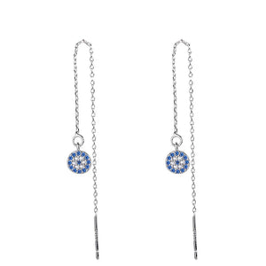 Boucles D'Oreilles Longues Mauvais Oeil Bleu Turc Crystal