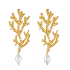 Boucles d'Oreilles Pendantes Corail et Perles Blanches