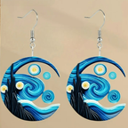 Boucles d'Oreilles Pendantes Croissant de Lune bleu