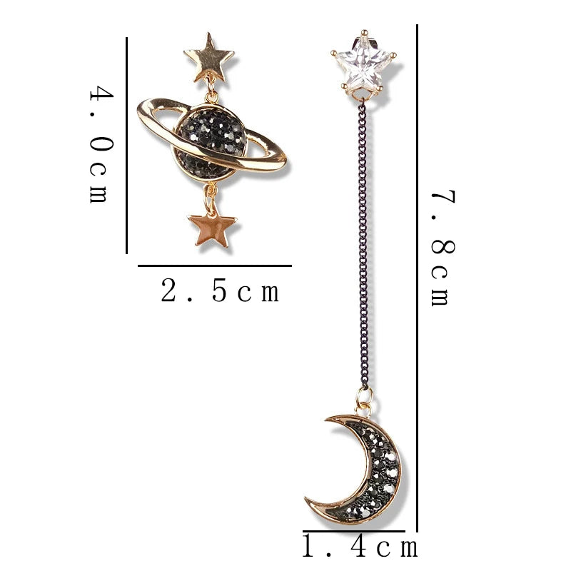 Boucles d'Oreilles Pendantes Croissant de Lune et Astres