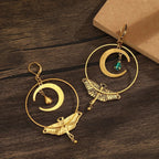 Boucles d'Oreilles Pendantes Croissant de Lune et Papillon de Nuit