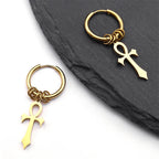 Boucles d'Oreilles Pendantes Croix d'Ankh pour Homme ou Femme or