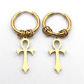 Boucles d'Oreilles Pendantes Croix d'Ankh pour Homme ou Femme or