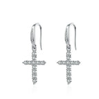 Boucles d'Oreilles Pendantes Croix en Zircon argent