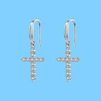Boucles d'Oreilles Pendantes Croix en Zircon argent
