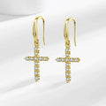 Boucles d'Oreilles Pendantes Croix en Zircon or