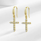 Boucles d'Oreilles Pendantes Croix en Zircon or