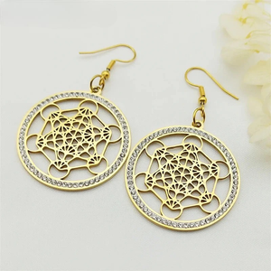 Boucles d'Oreilles Pendantes Cube de Métatron or