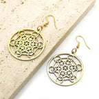 Boucles d'Oreilles Pendantes Cube Métatron or