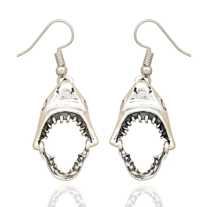 Boucles d'Oreilles Pendantes Dent de Requin argent