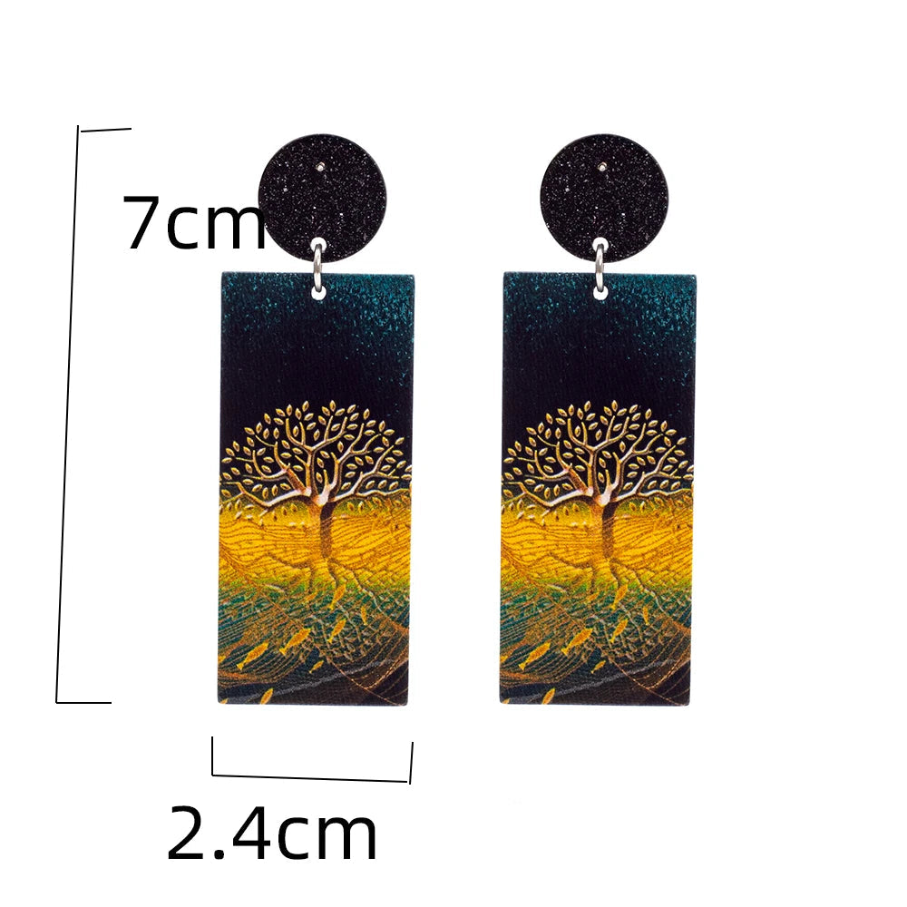 Boucles d'Oreilles Pendantes en Acrylique Arbre de Vie