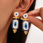 Boucles d'Oreilles Pendantes Ethniques Oeil Bleu or