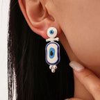 Boucles d'Oreilles Pendantes Ethniques Oeil Bleu argent