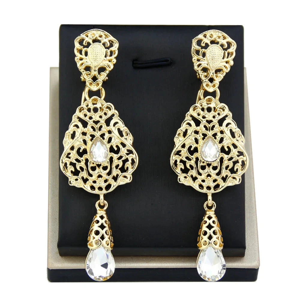 Boucles d'Oreilles Pendantes Ethniques Orientales blanc