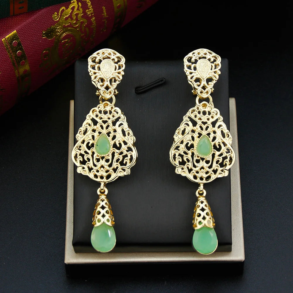 Boucles d'Oreilles Pendantes Ethniques Orientales vert clair
