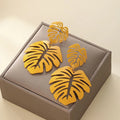 Boucles d'Oreilles Pendantes Feuille de Palmier jaune